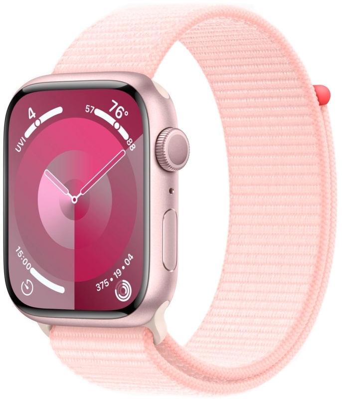 Apple Watch Series 9, 45 мм, корпус из алюминия розового цвета, спортивный ремешок Loop розового цвета