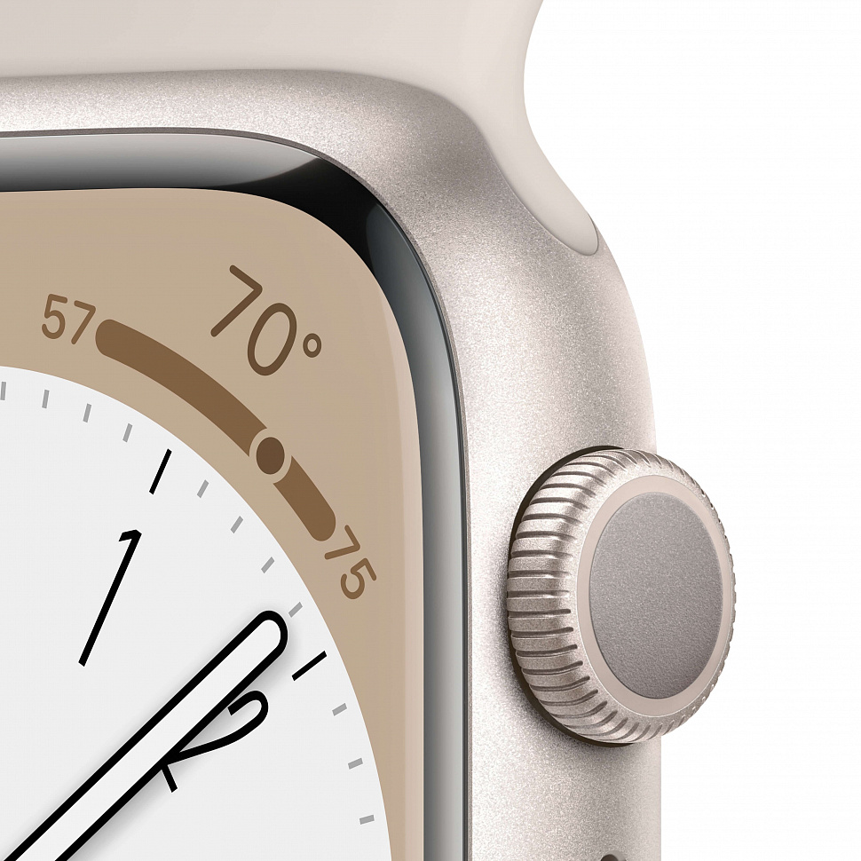Apple Watch Series 8, 45 мм, корпус из алюминия цвета «сияющая звезда», спортивный ремешок «сияющая звезда»