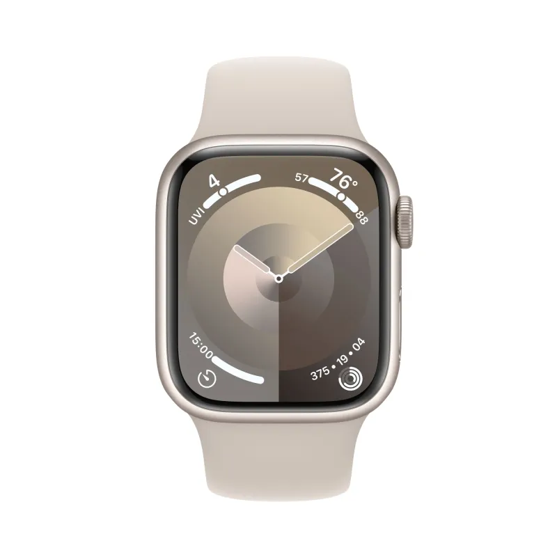 Apple Watch Series 9, 45 мм, корпус из алюминия цвета «сияющая звезда», спортивный ремешок «сияющая звезда»