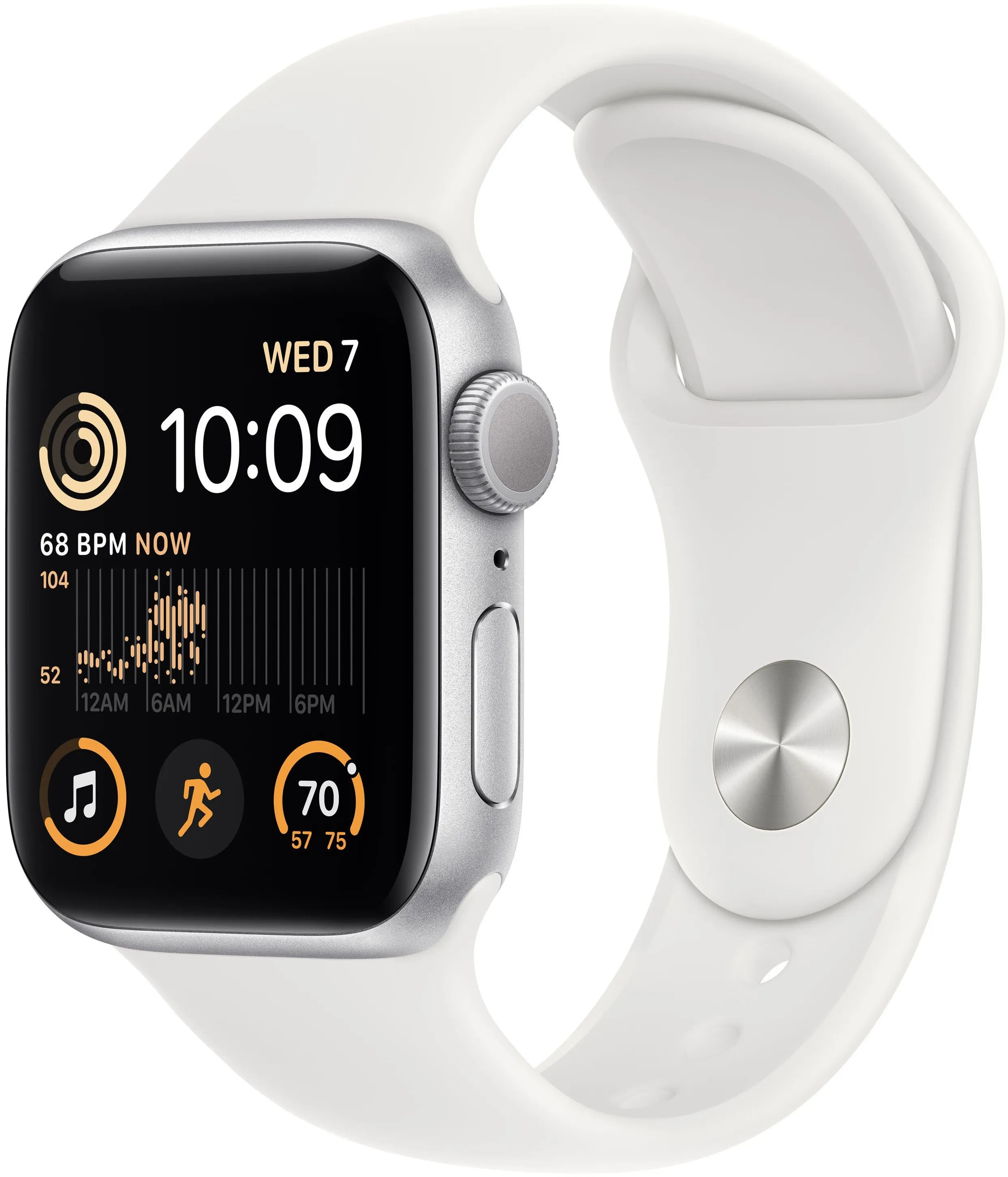 Apple Watch SE (2022), 40 мм, корпус из алюминия серебристого цвета, спортивный ремешок белого цвета