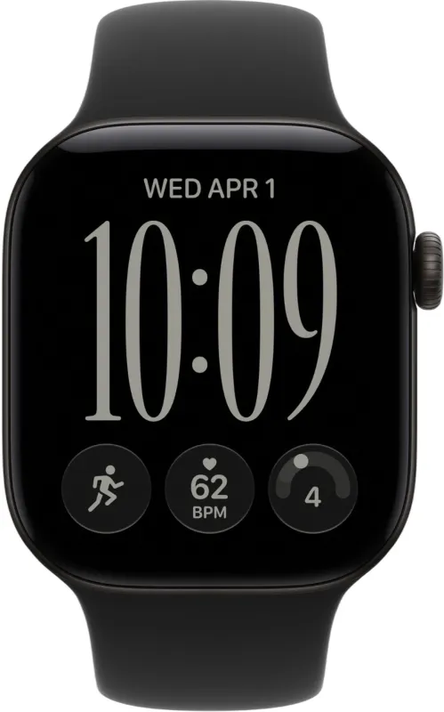 Apple Watch Series 12, 42 мм, корпус из алюминия чёрного цвета, спортивный ремешок чёрного цвета