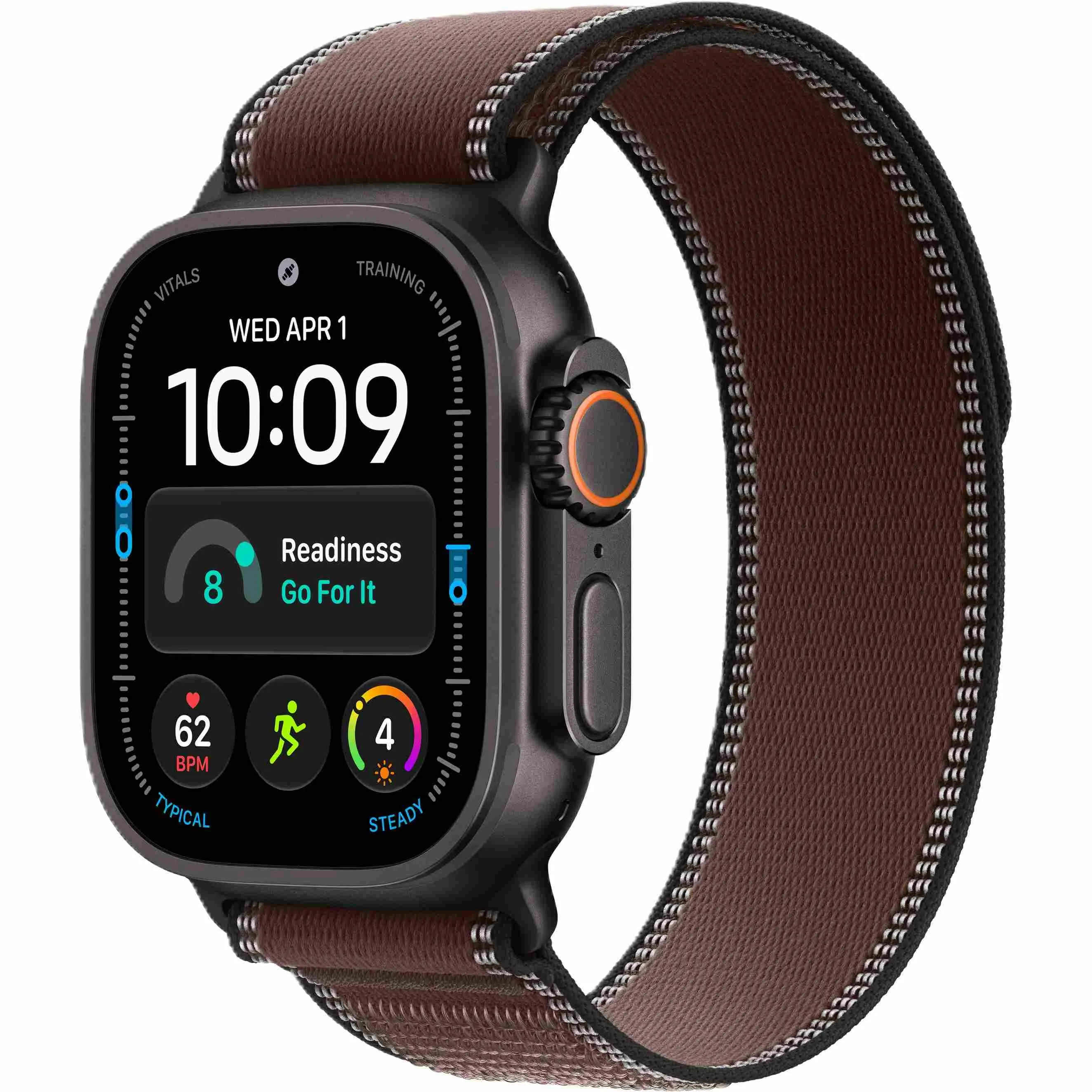 Apple Watch Ultra 4 GPS + Cellular, 49 мм, корпус из чёрного титана, ремешок Trail тёмно-коричневого цвета