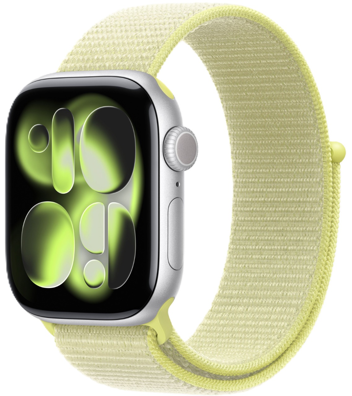 Apple Watch Series 11, 42 мм, корпус из алюминия серебристого цвета, спортивный ремешок Loop неоново-желтого цвета