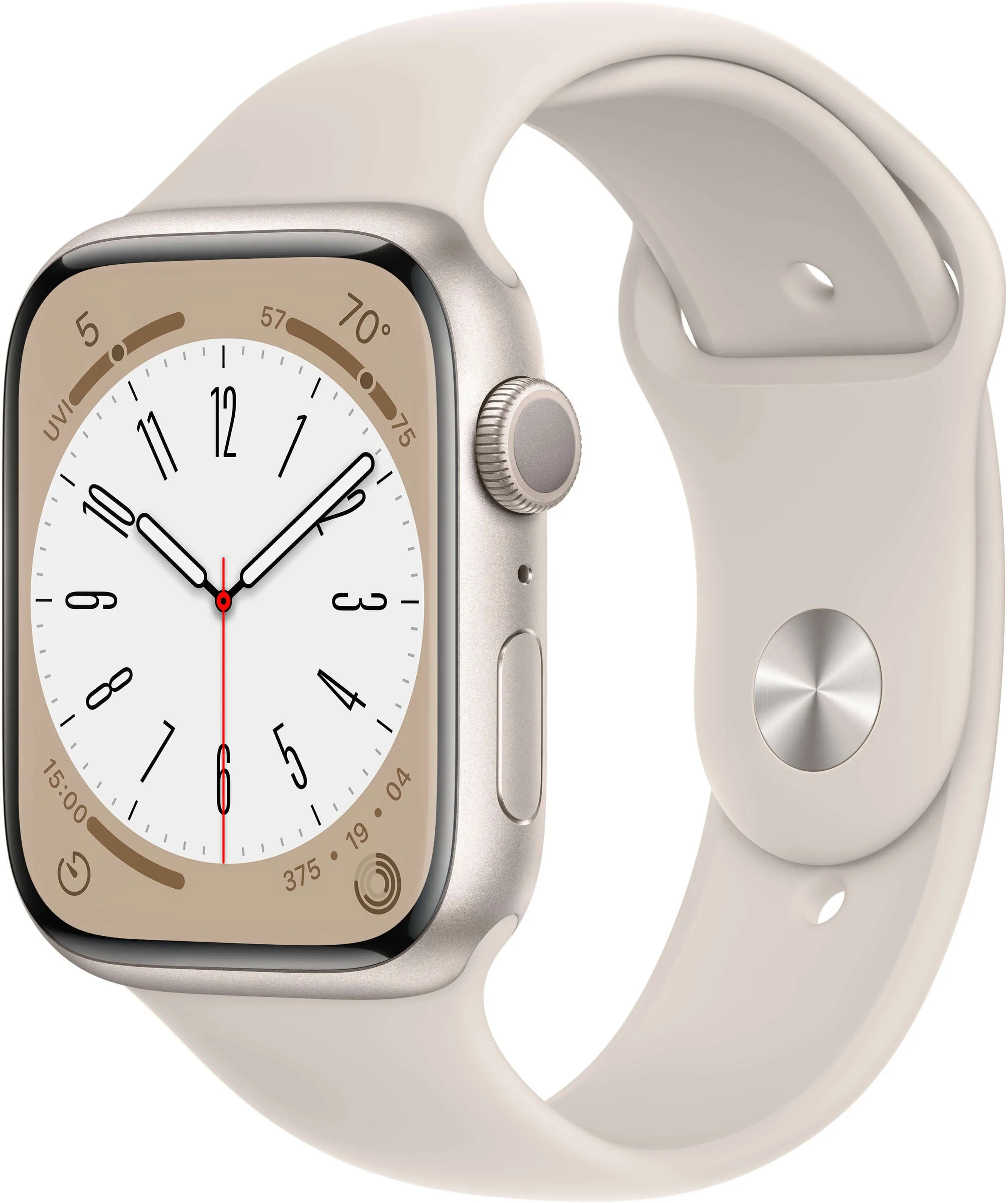 Apple Watch Series 8, 45 мм, корпус из алюминия цвета «сияющая звезда», спортивный ремешок «сияющая звезда»