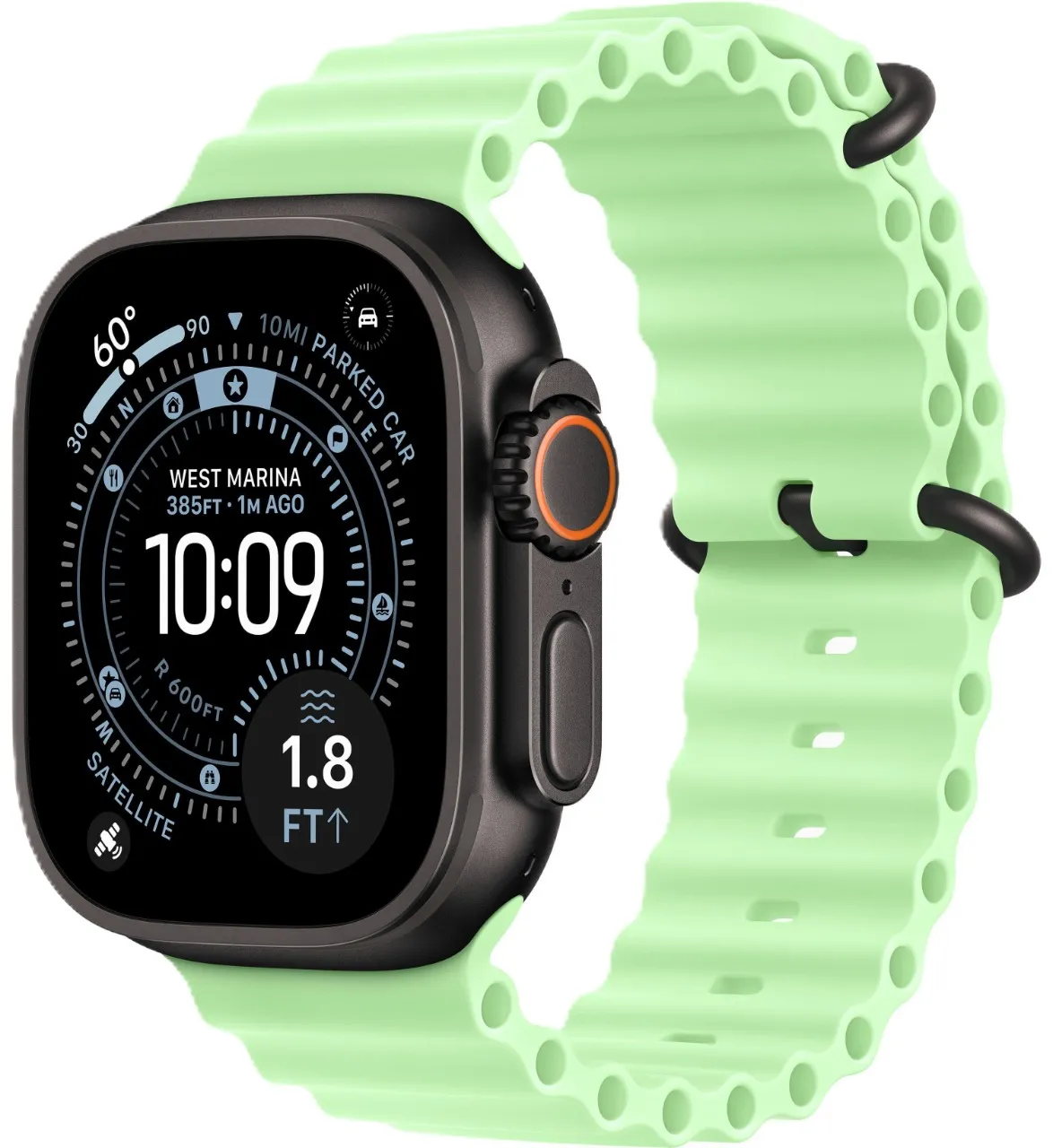 Apple Watch Ultra 3 GPS + Cellular, 49 мм, корпус из чёрного титана, ремешок Ocean неоново-зелёного цвета