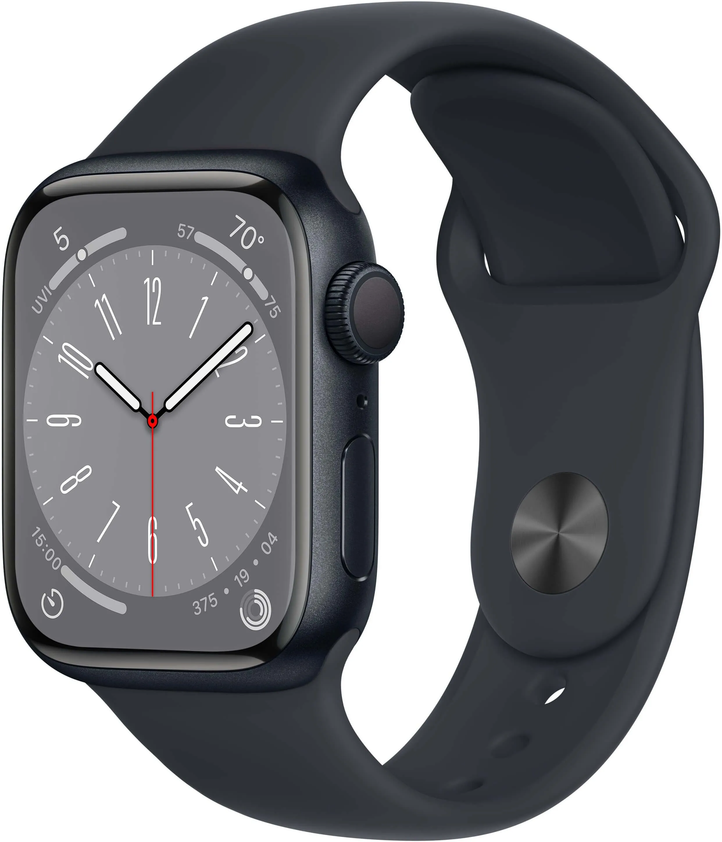 Apple Watch Series 8, 45 мм, корпус из алюминия цвета «тёмная ночь», спортивный ремешок «тёмная ночь»