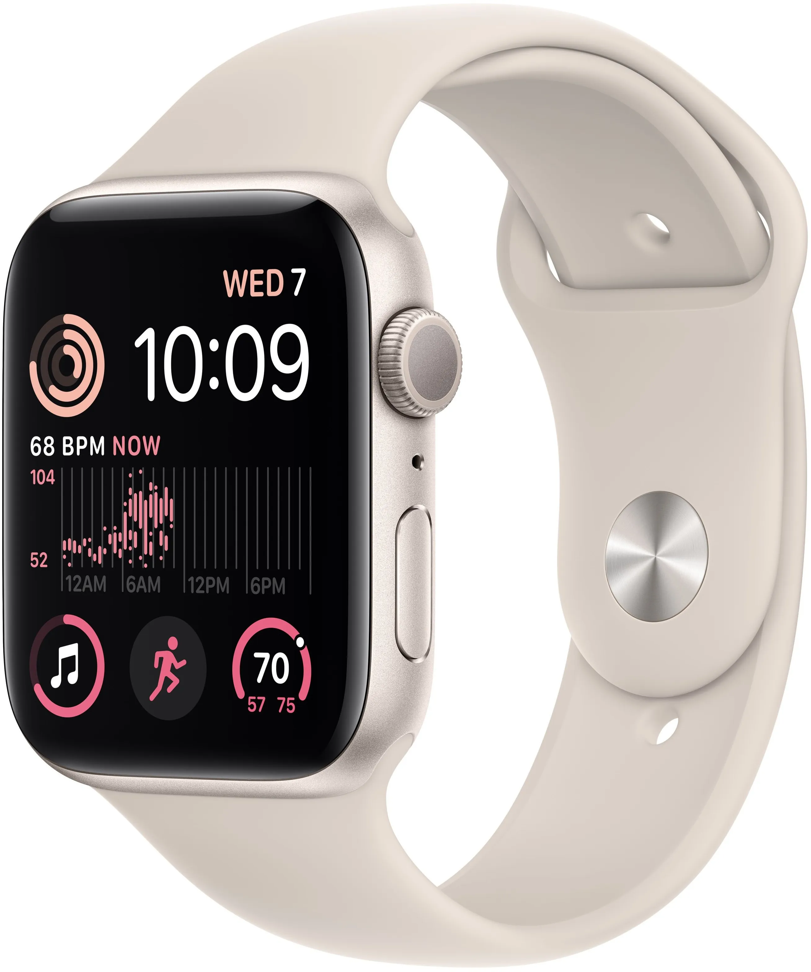 Apple Watch SE (2022), 44 мм, корпус из алюминия цвета «сияющая звезда», спортивный ремешок «сияющая звезда»