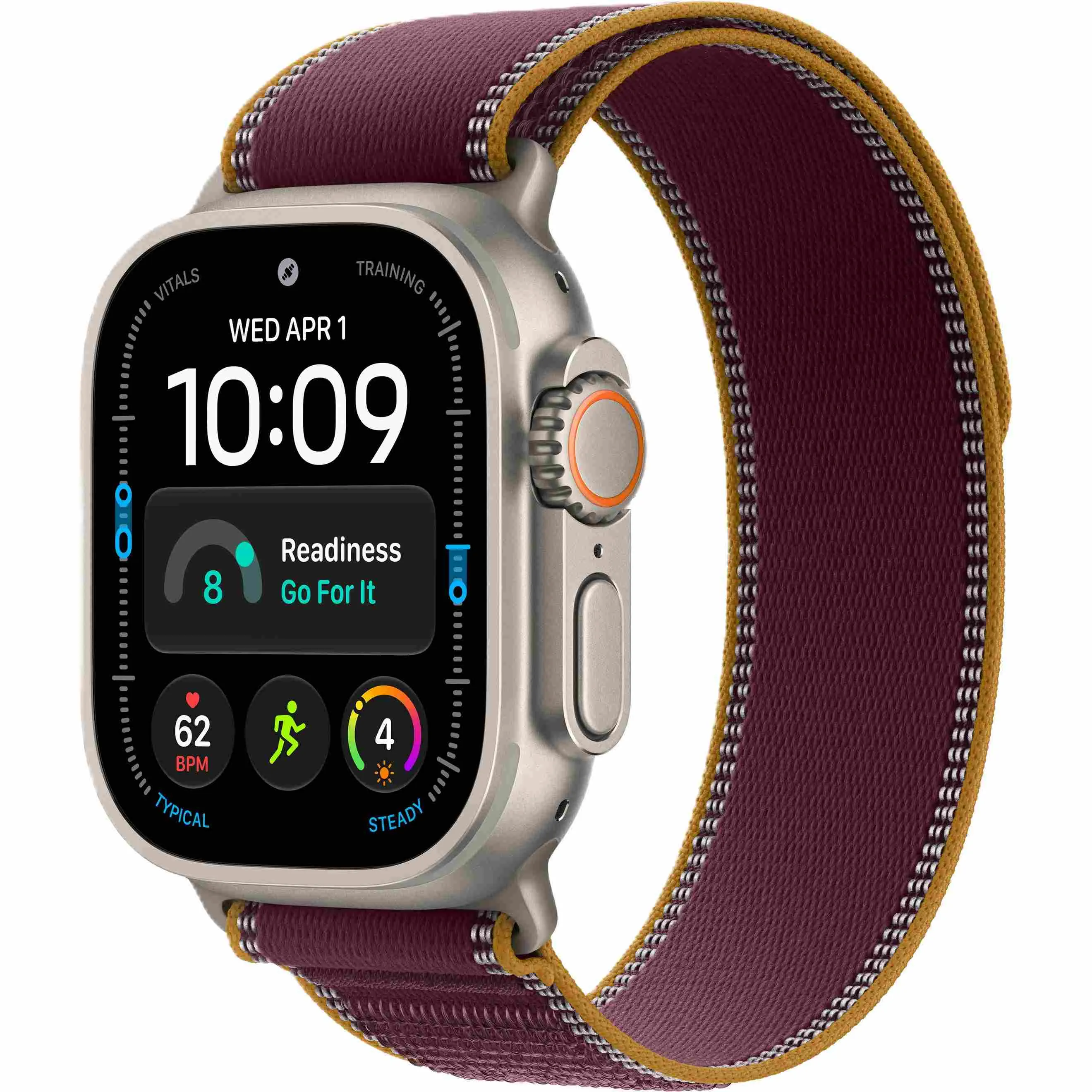 Apple Watch Ultra 4 GPS + Cellular, 49 мм, корпус из титана, ремешок Trail цвета «бургунди»
