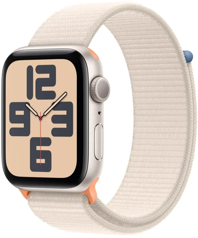 Apple Watch SE (2023), 44 мм, корпус из алюминия цвета «сияющая звезда», спортивный ремешок Loop «сияющая звезда»