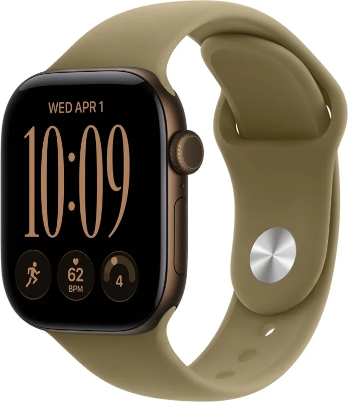 Apple Watch Series 12, 42 мм, корпус из алюминия темно-бронзового цвета, спортивный ремешок оливкового цвета
