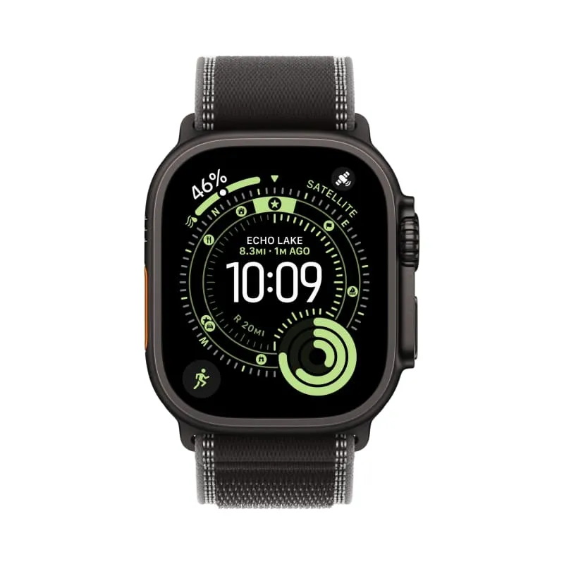 Apple Watch Ultra 3 GPS + Cellular, 49 мм, корпус из чёрного титана, ремешок Trail чёрного/угольного цвета