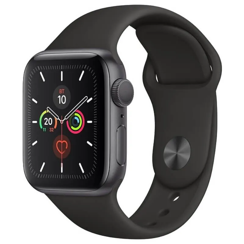 Apple Watch Series 5, 40 мм, корпус из алюминия цвета «серый космос», спортивный браслет чёрного цвета