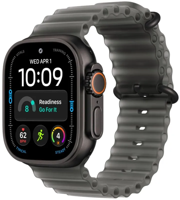 Apple Watch Ultra 4 GPS + Cellular, 49 мм, корпус из чёрного титана, ремешок Ocean цвета «полупрозрачный чёрный»