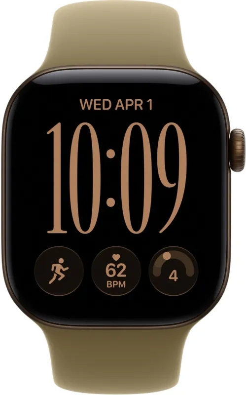 Apple Watch Series 12, 46 мм, корпус из алюминия темно-бронзового цвета, спортивный ремешок оливкового цвета