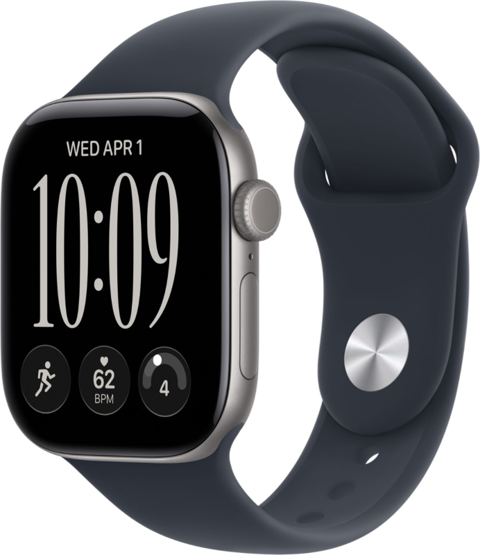 Apple Watch Series 12, 46 мм, корпус из алюминия цвета «серый космос», спортивный ремешок тёмно-синего цвета