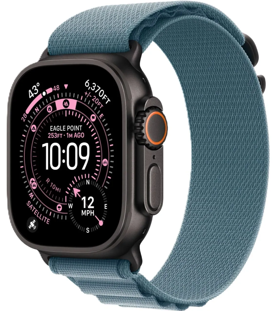 Apple Watch Ultra 3 GPS + Cellular, 49 мм, корпус из чёрного титана, ремешок Alpine светло-голубого цвета