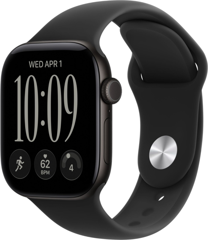 Apple Watch Series 12, 42 мм, корпус из алюминия чёрного цвета, спортивный ремешок чёрного цвета