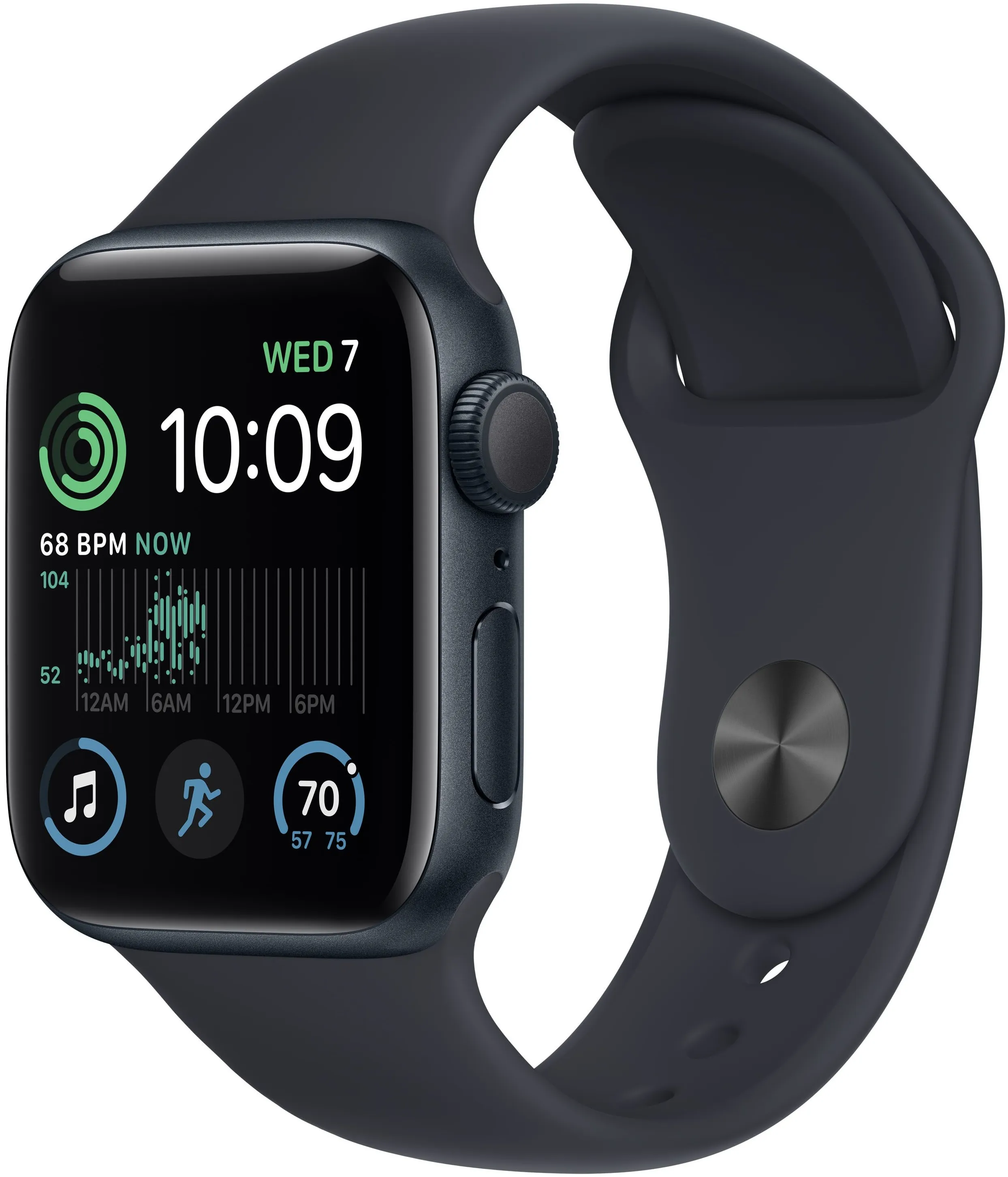 Apple Watch SE (2022), 40 мм, корпус из алюминия цвета «тёмная ночь», спортивный ремешок «тёмная ночь»