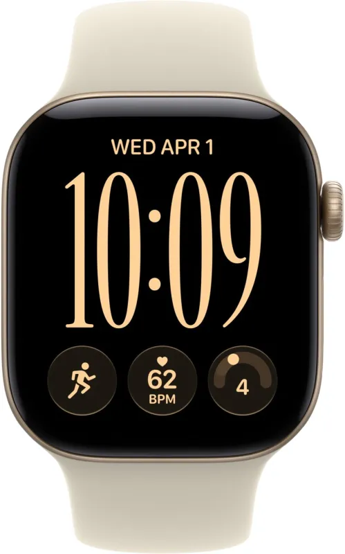 Apple Watch Series 12, 42 мм, корпус из алюминия цвета «светлое золото», спортивный ремешок песочного цвета