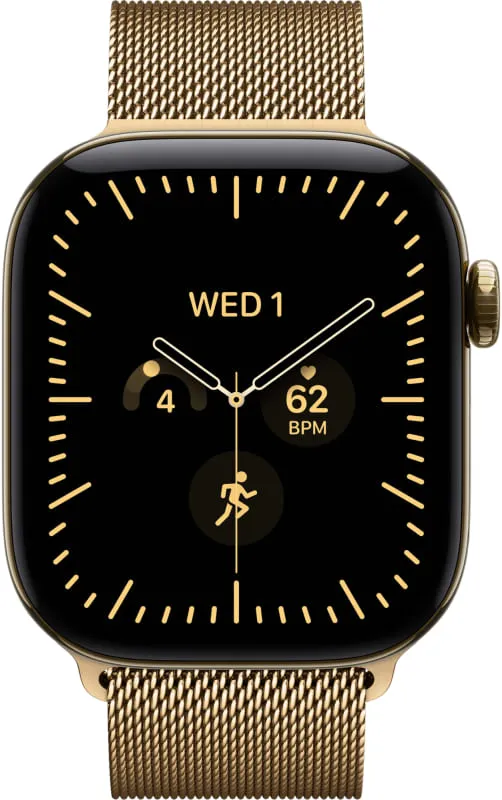 Apple Watch Series 12, 46 мм, корпус из титана цвета «Сияющее золото», ремешок Milanese цвета «Сияющее золото»