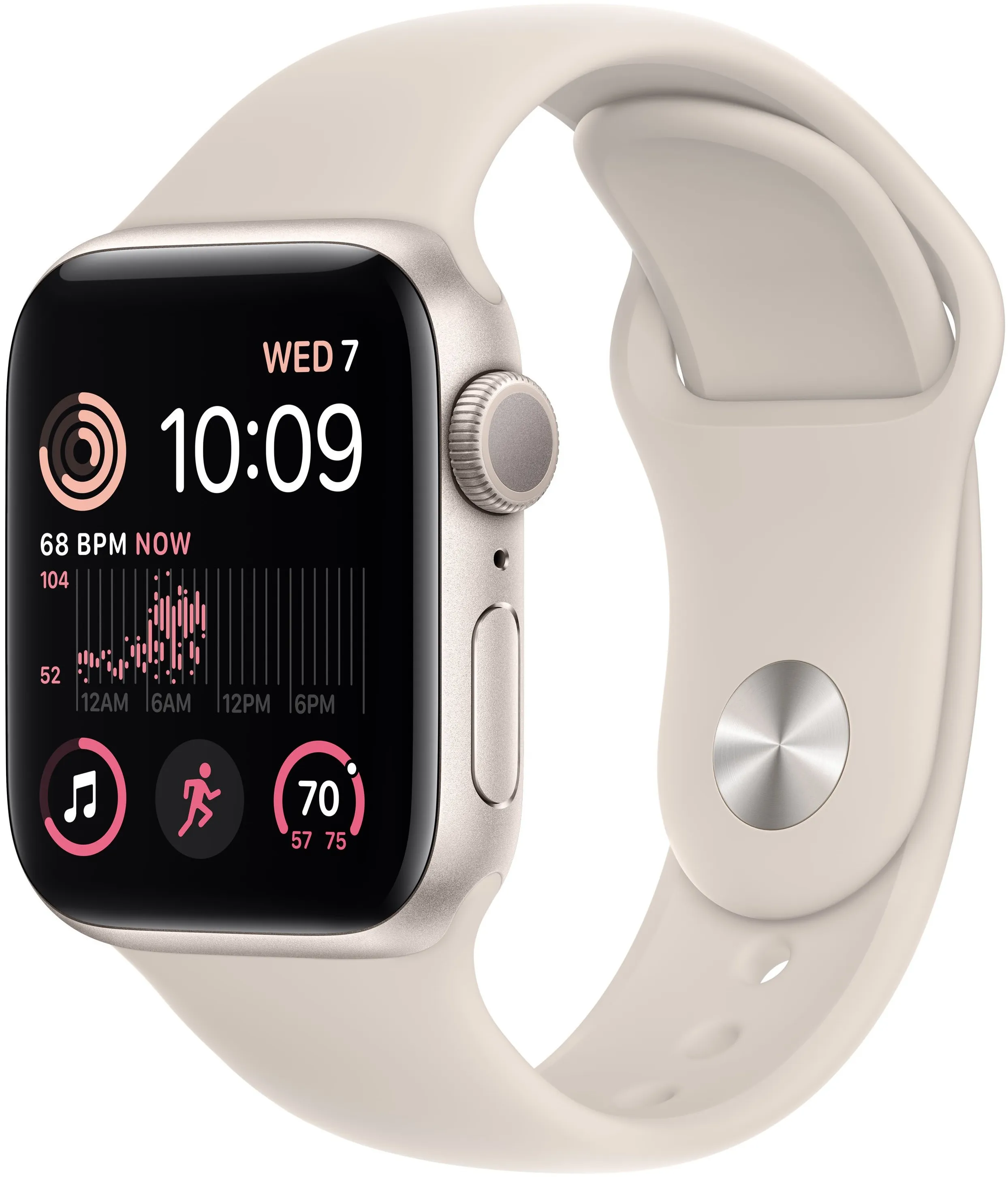 Apple Watch SE (2022), 40 мм, корпус из алюминия цвета «сияющая звезда», спортивный ремешок «сияющая звезда»
