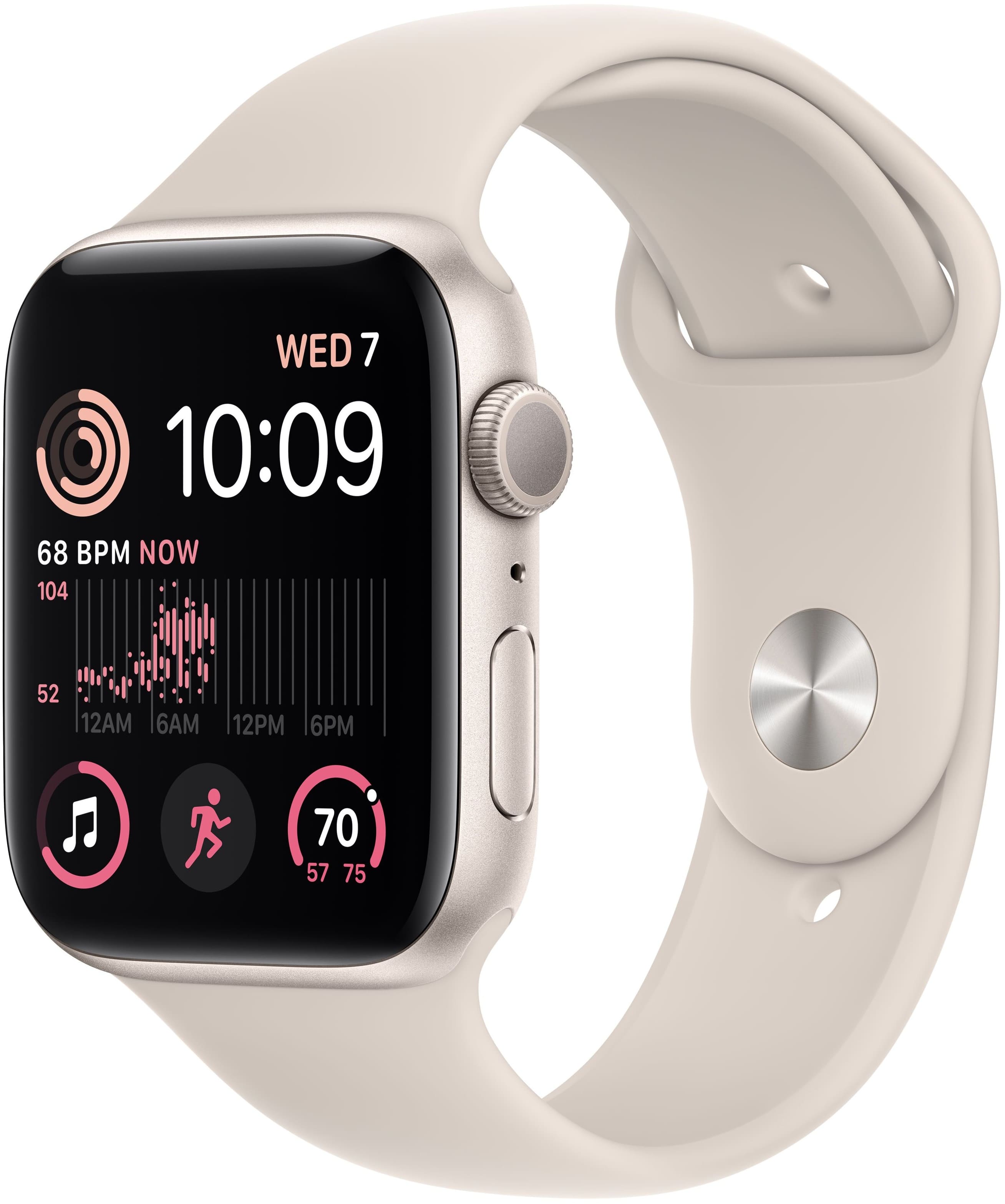Apple Watch SE (2022), 44 мм, корпус из алюминия цвета «сияющая звезда», спортивный ремешок «сияющая звезда»
