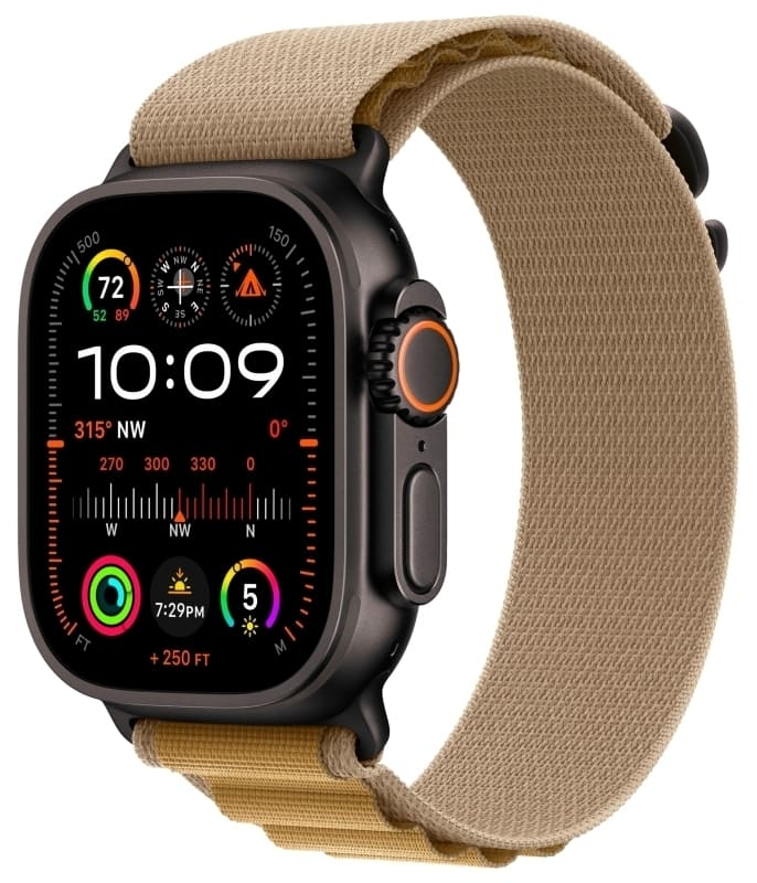 Apple Watch Ultra 2 GPS + Cellular, 49 мм, корпус из черного титана, ремешок Alpine коричневого цвета