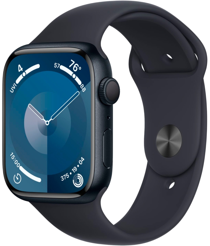 Apple Watch Series 9, 41 мм, корпус из алюминия цвета «темная ночь», спортивный ремешок «темная ночь»