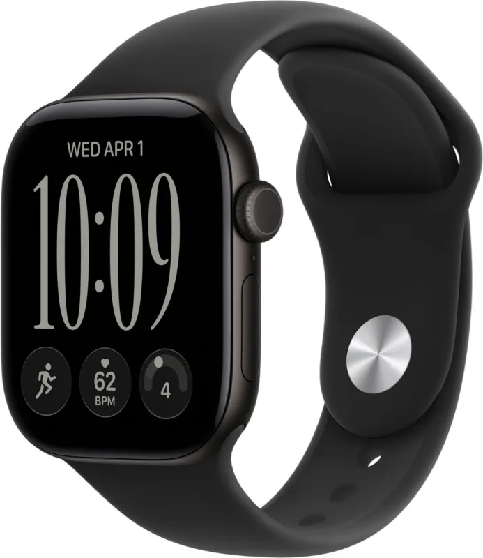 Apple Watch Series 12, 46 мм, корпус из алюминия чёрного цвета, спортивный ремешок чёрного цвета