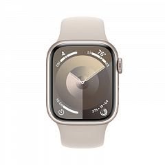 Apple Watch Series 9, 45 мм, корпус из алюминия цвета «сияющая звезда», спортивный ремешок «сияющая звезда»