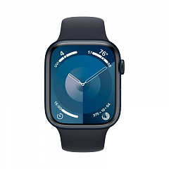 Apple Watch Series 9, 45 мм, корпус из алюминия цвета «темная ночь», спортивный ремешок «темная ночь»