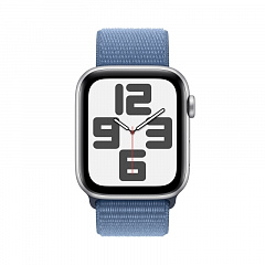 Apple Watch SE (2023), 44 мм, корпус из алюминия серебристого цвета, спортивный ремешок Loop синего цвета