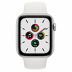 Apple Watch SE, 44 мм, корпус из алюминия серебристого цвета, спортивный ремешок белого цвета