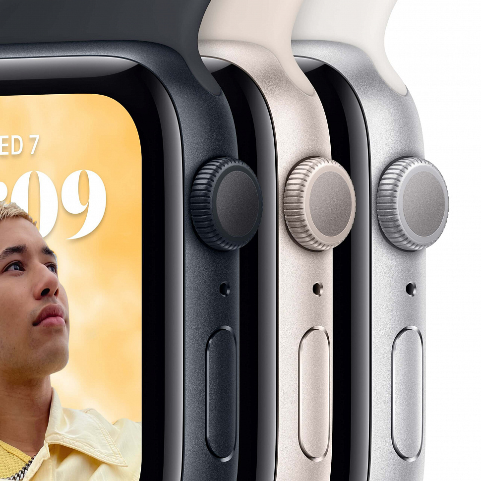 Apple Watch SE (2022), 40 мм, корпус из алюминия цвета «тёмная ночь», спортивный ремешок «тёмная ночь»