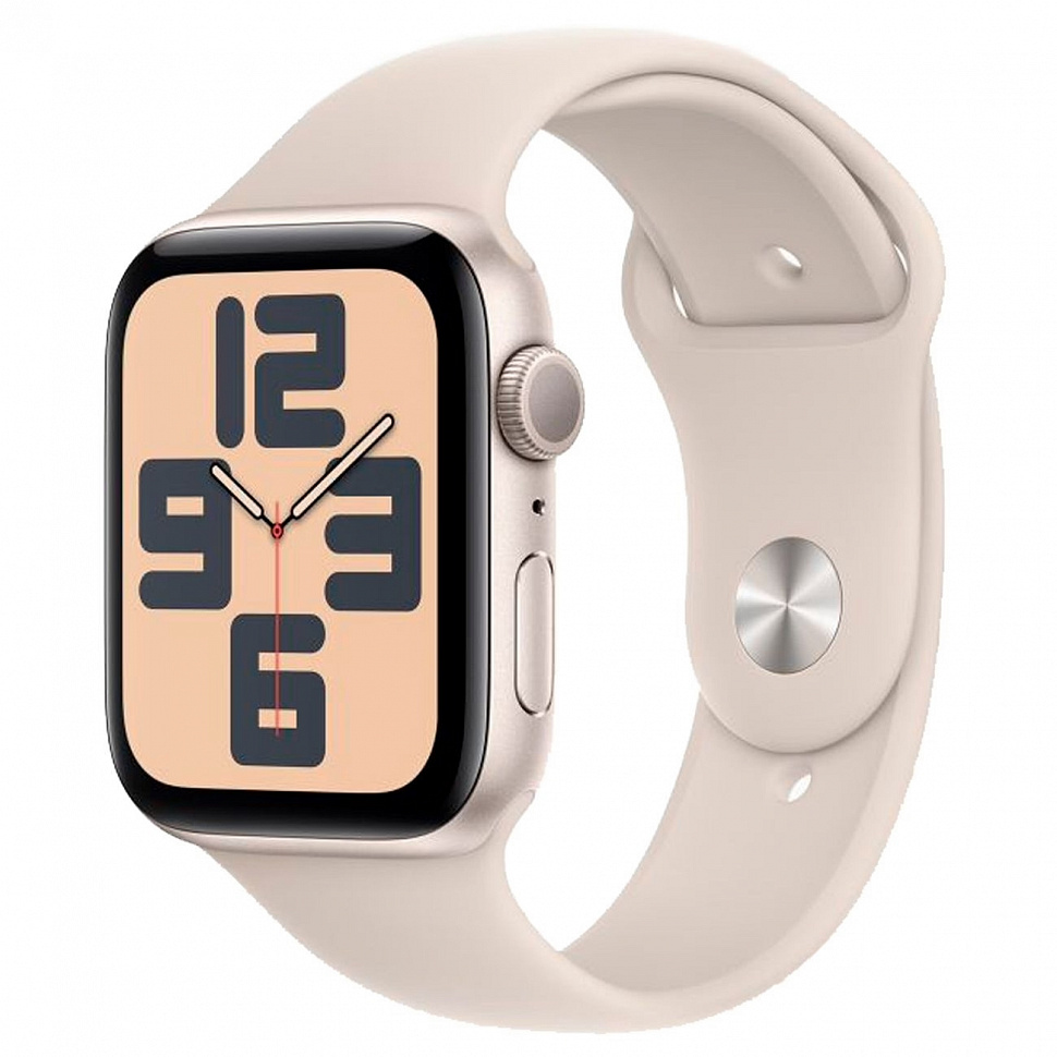 Apple Watch SE (2023), 44 мм, корпус из алюминия цвета «сияющая звезда», спортивный ремешок «сияющая звезда»