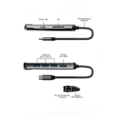 Адаптер VLP USB-C HUB 8-in-1, Графит