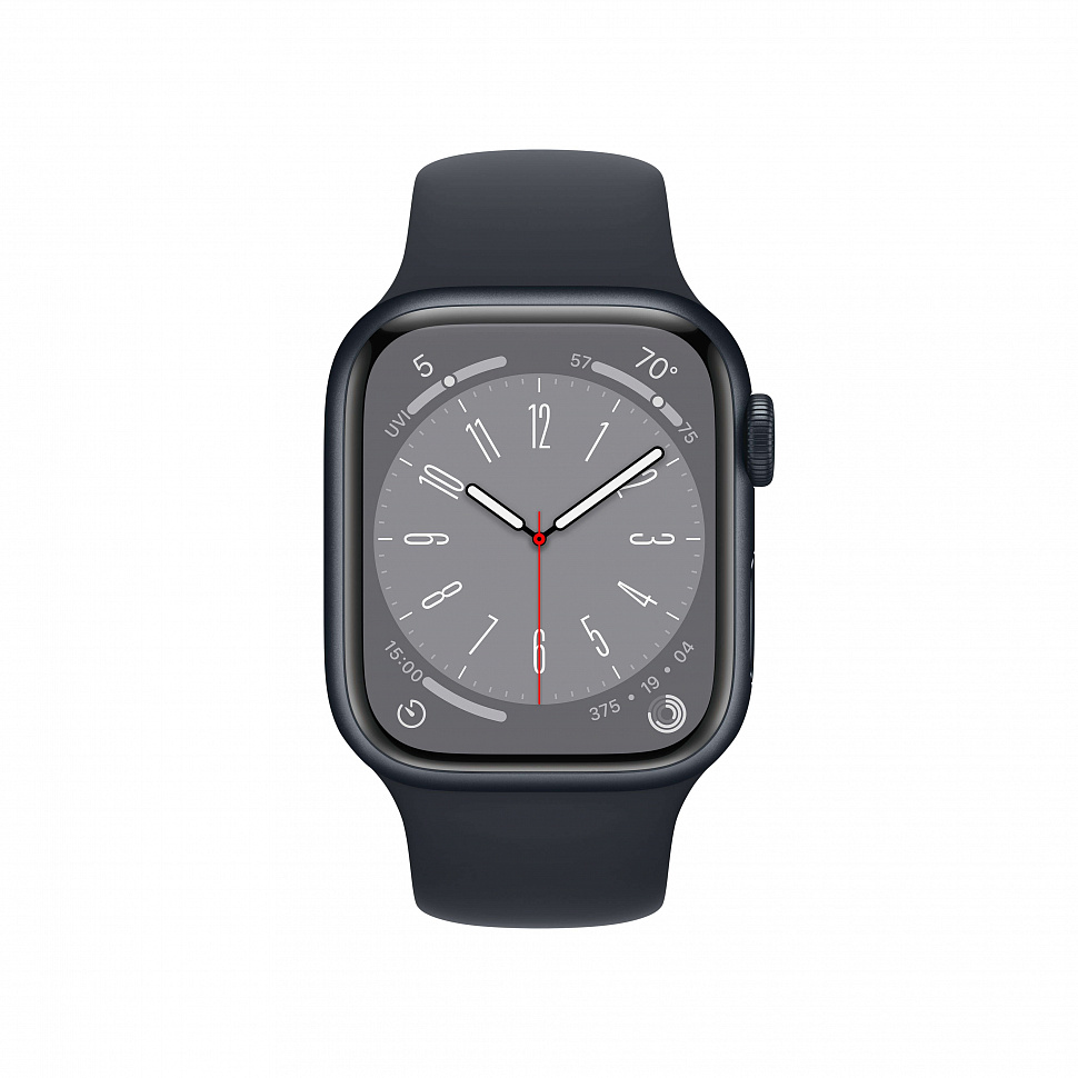 Apple Watch Series 8, 41 мм, корпус из алюминия цвета «тёмная ночь», спортивный ремешок «тёмная ночь»