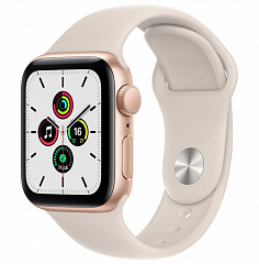 Apple Watch SE, 44 мм, корпус из алюминия золотого цвета, спортивный ремешок цвета «сияющая звезда»
