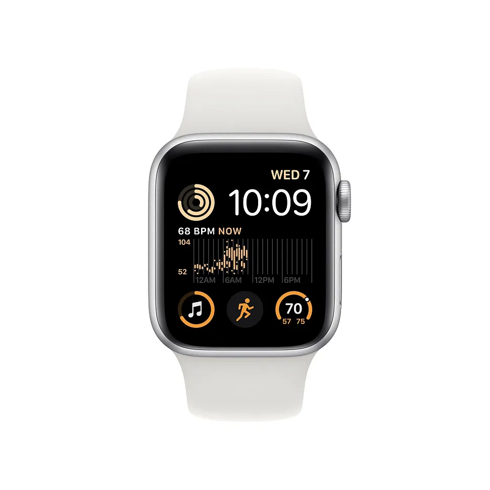 Apple Watch SE (2022), 40 мм, корпус из алюминия серебристого цвета, спортивный ремешок белого цвета
