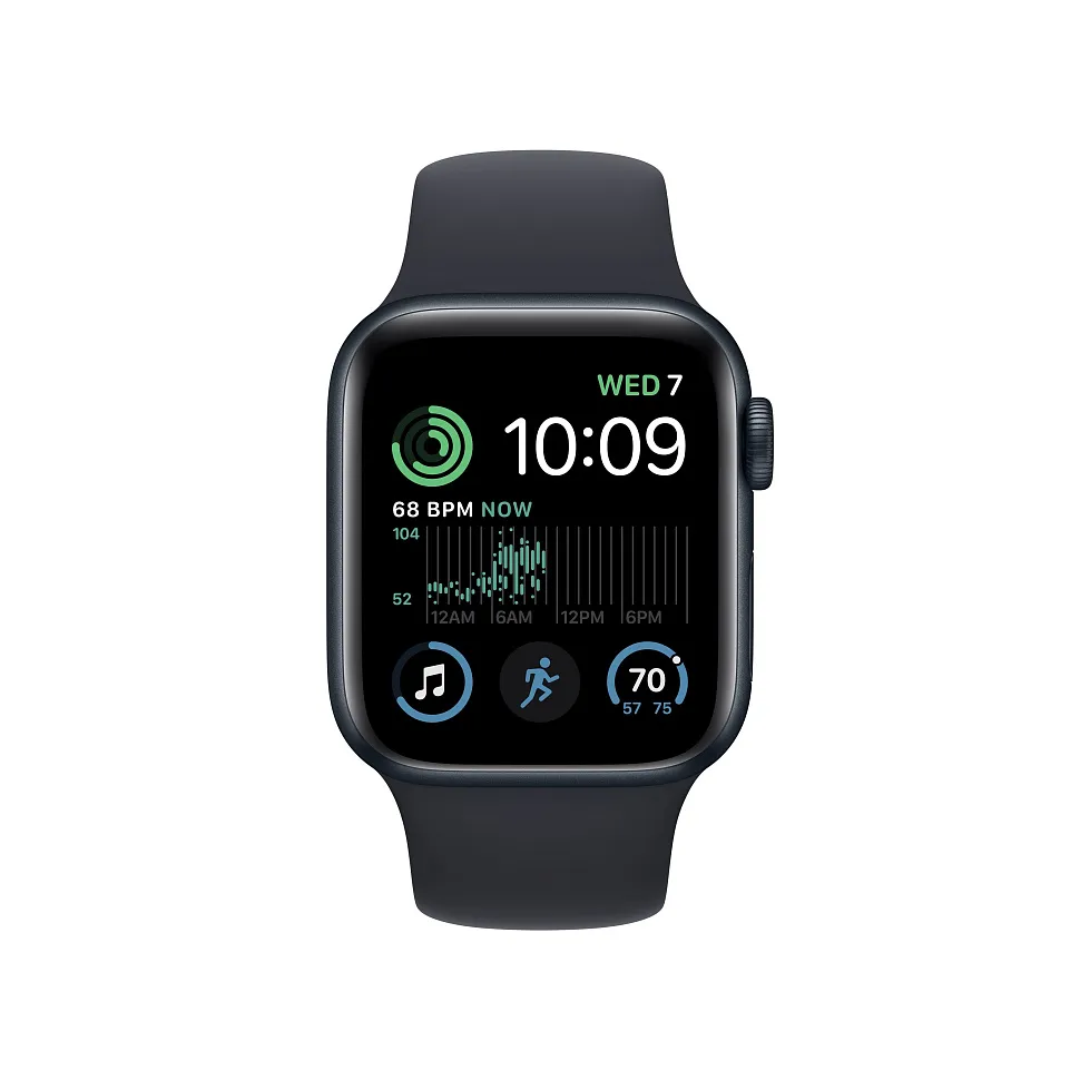 Apple Watch SE (2022), 40 мм, корпус из алюминия цвета «тёмная ночь», спортивный ремешок «тёмная ночь»