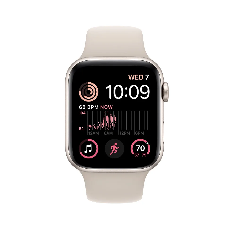 Apple Watch SE (2022), 44 мм, корпус из алюминия цвета «сияющая звезда», спортивный ремешок «сияющая звезда»