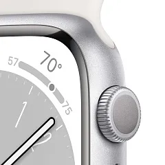 Apple Watch Series 8, 45 мм, корпус из алюминия серебристого цвета, спортивный ремешок белого цвета
