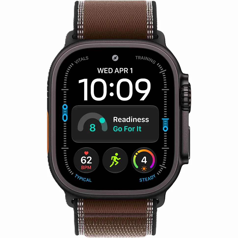 Apple Watch Ultra 4 GPS + Cellular, 49 мм, корпус из чёрного титана, ремешок Trail тёмно-коричневого цвета