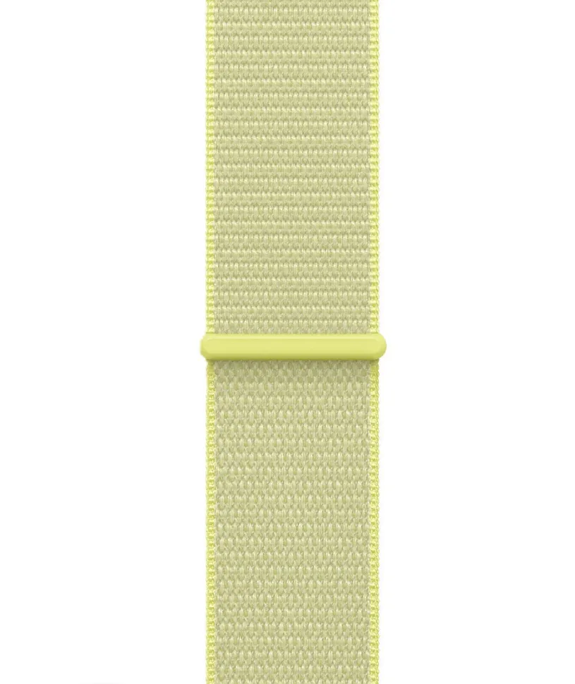 Apple Watch SE (2025), 44 мм, корпус из алюминия цвета «сияющая звезда», спортивный ремешок Loop неоновой-желтого цвета