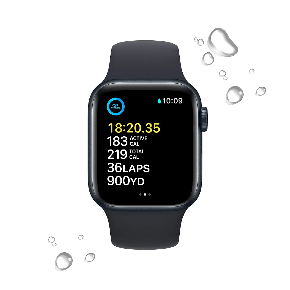 Apple Watch SE (2022), 40 мм, корпус из алюминия цвета «тёмная ночь», спортивный ремешок «тёмная ночь»