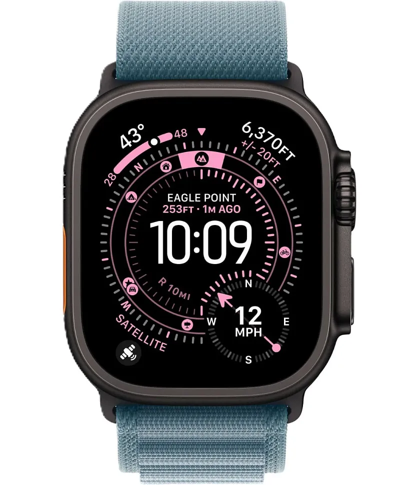 Apple Watch Ultra 3 GPS + Cellular, 49 мм, корпус из чёрного титана, ремешок Alpine светло-голубого цвета