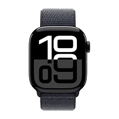 Apple Watch Series 10, 42 мм, корпус из алюминия цвета "черный глянец", спортивный ремешок Loop темно-синего цвета