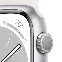 Apple Watch Series 8, 45 мм, корпус из алюминия серебристого цвета, спортивный ремешок белого цвета