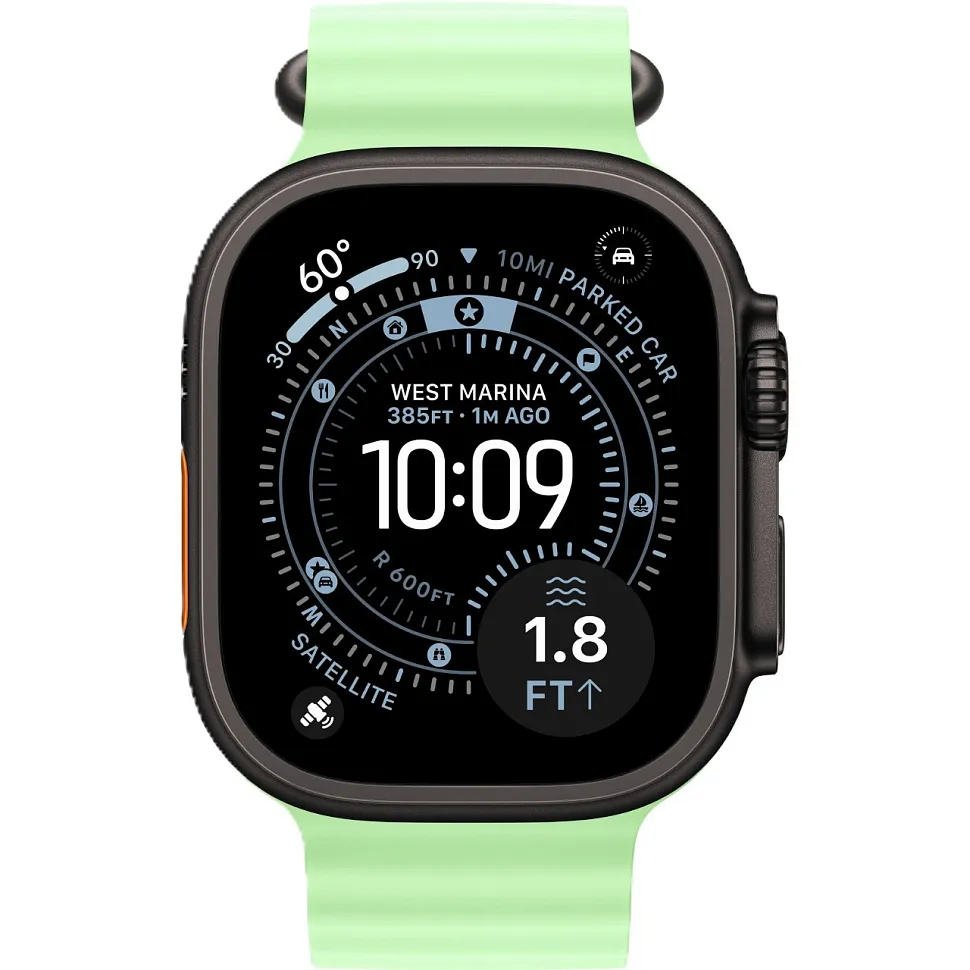 Apple Watch Ultra 3 GPS + Cellular, 49 мм, корпус из чёрного титана, ремешок Ocean неоново-зелёного цвета