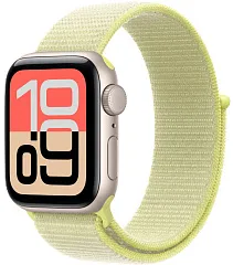 Apple Watch SE (2025), 40 мм, корпус из алюминия цвета «сияющая звезда», спортивный ремешок Loop неоновой-желтого цвета
